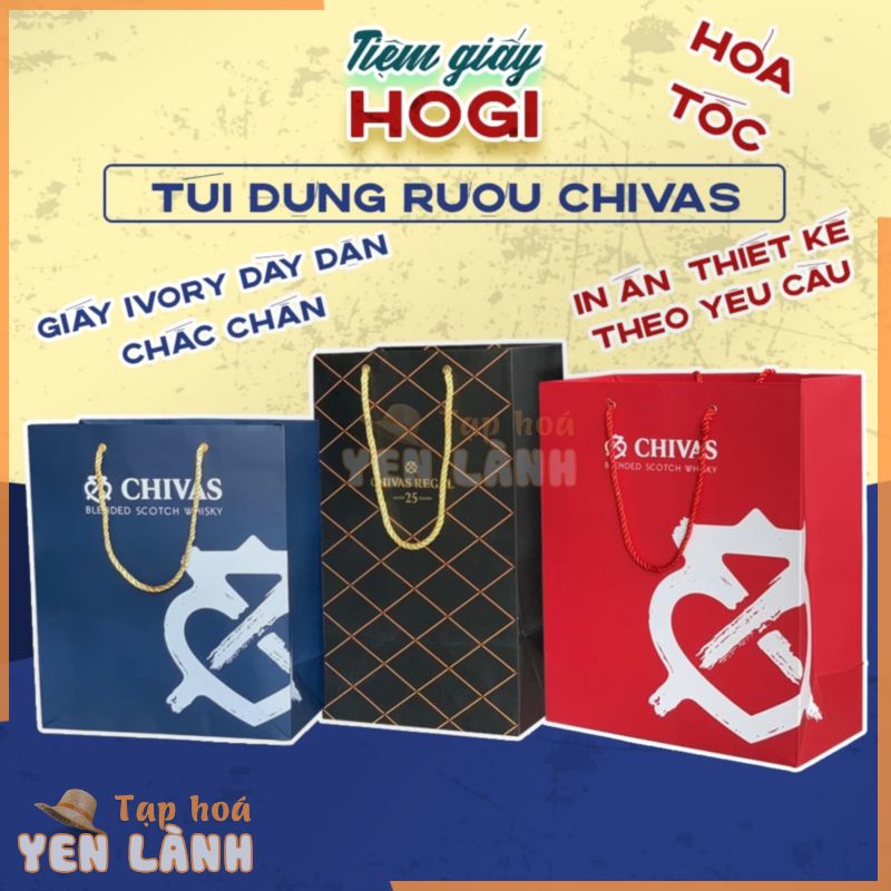 Túi đựng rượu chivas 2 size HOGI, túi đựng quà tặng quai dù giấy ivory cao cấp màu sắc sang trọng – C