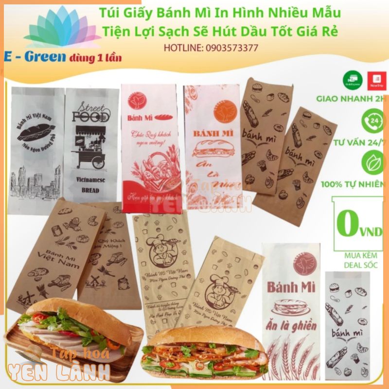 [HCM]100 Túi giấy bánh mì tiện lợi, vệ sinh an toàn thực phẩm giá rẻ – E Green Dùng 1 Lần