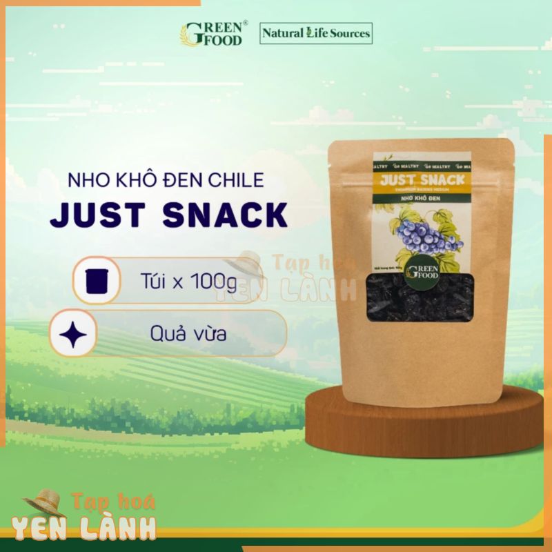 Nho khô đen Chile Just Snack kích cỡ medium, không đường | Túi giấy 100g