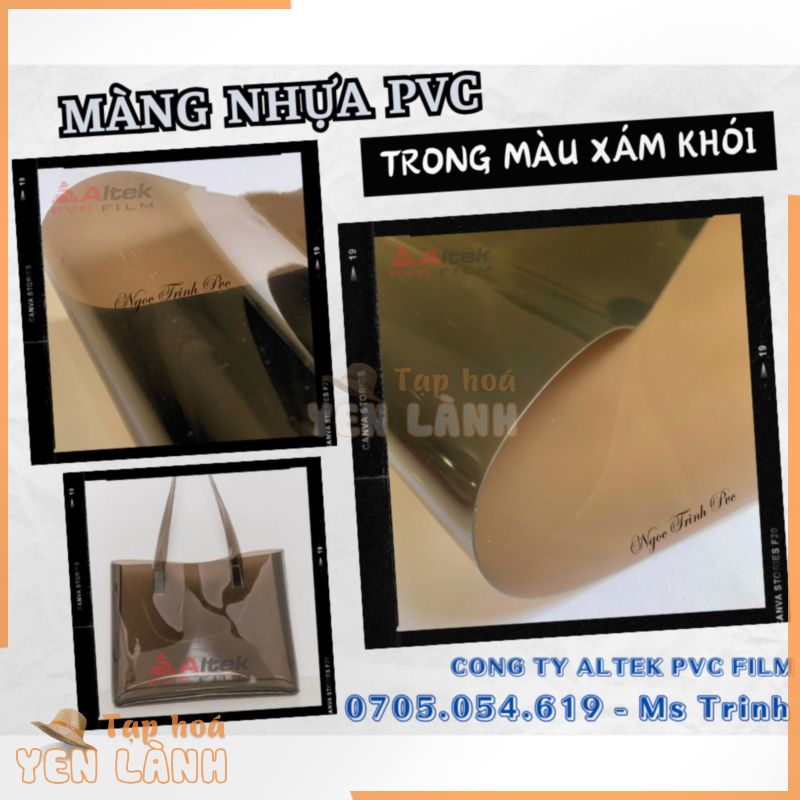 Màng pvc trong Xám Khói giá sỉ – may túi xách, balo, rèm, giày dép, phụ kiện