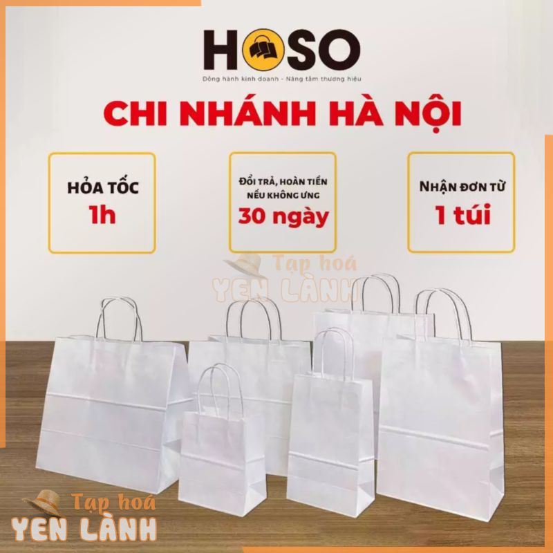 Túi giấy kraft Nhật trắng trơn có quai đựng thực phẩm nhiều kích thước, túi giấy xi măng đựng quà