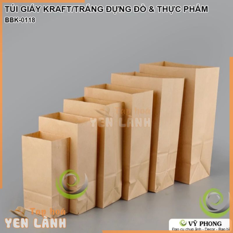 SET 10 TÚI GIẤY KRAFT GIẤY XI MĂNG ĐỰNG ĐỒ CÓ LỚP CHỐNG NƯỚC DẦU ĐỰNG THỰC PHẨM BÁNH TRÁI THỨC ĂN NHANH BBK-0118