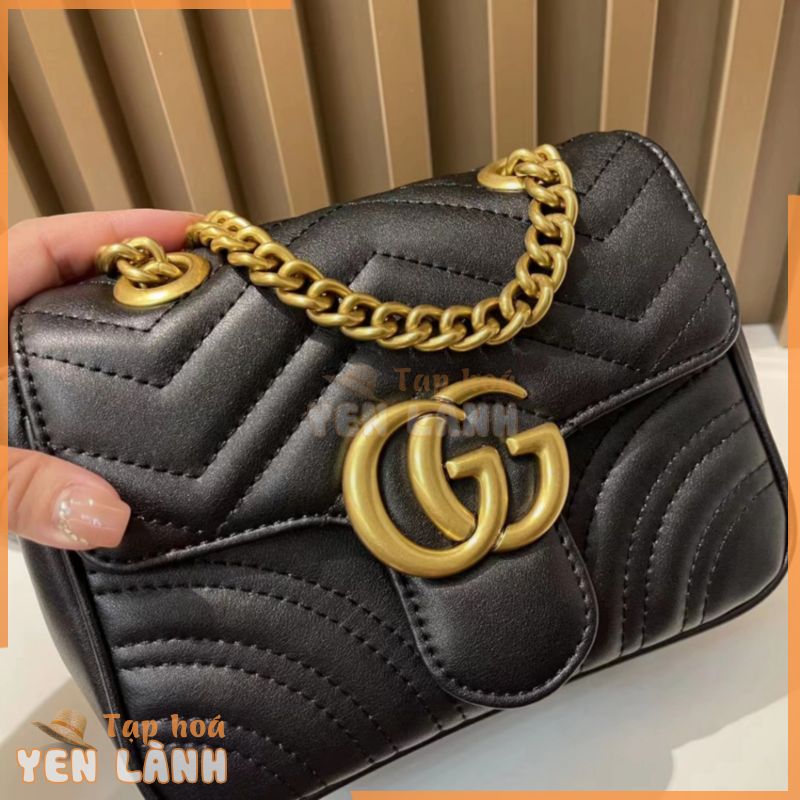 [Có Hộp Đóng Gói Quầy] 23 Phong Cách Mới Gucci GGMarmont Phiên Bản Vuông Béo Double G Logo Chụp Từ Tính Mở Đóng Quilted Da Thật Túi Xách Đeo Vai Đeo Ngang Túi Đeo Vai Nữ Màu Đen Quyến Rũ Túi Dây Xích 1: 1 Chính Hãng