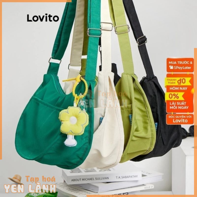 Túi hobo LOVITO canvas dây điều chỉnh được màu trơn thường ngày cho nữ L46BA004 (xanh lá nhạt/ trắng ngà/ xanh lá/ đen)