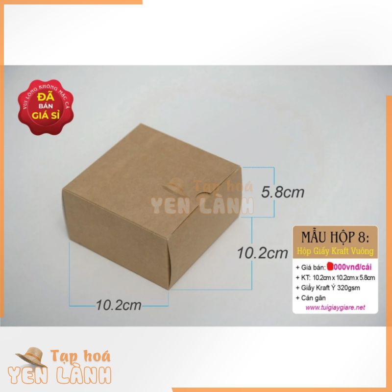 50 cái – Hộp giấy kraft vuông đựng quà tặng 1 bánh trung thu – Hộp số 8