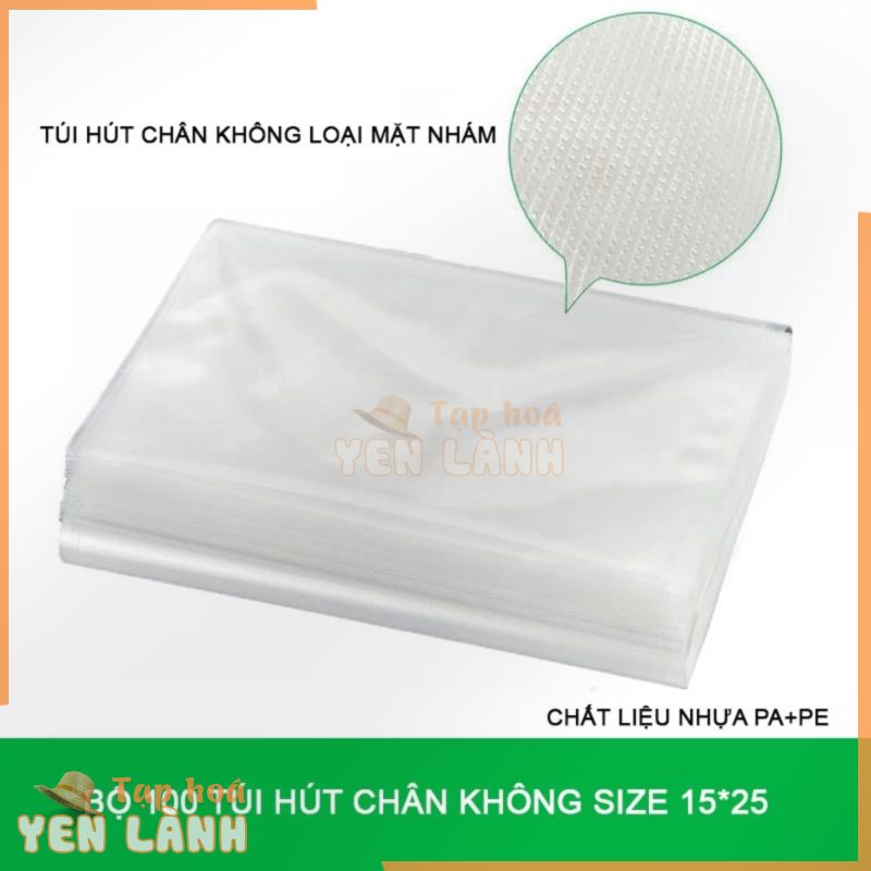 Bộ 100 túi hút chân không một mặt nhám size 15×25