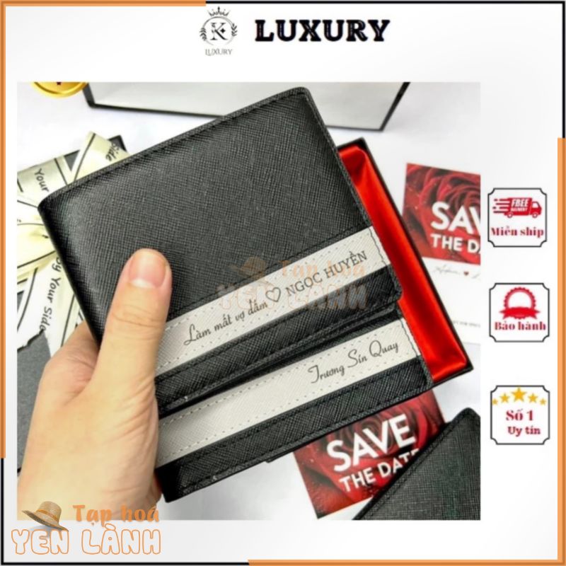 K LUXURY LEATHER- Ví Nam Da Thật Saffiano Cao Cấp Thiết Kế Kẻ Ngang Thanh Lịch Tặng Hộp Túi KT003