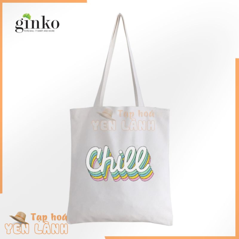 Túi Vải Tote GINKO Kiểu Basic có dây kéo khóa miệng túi ( túi con ) In Hình Chill G66-M63