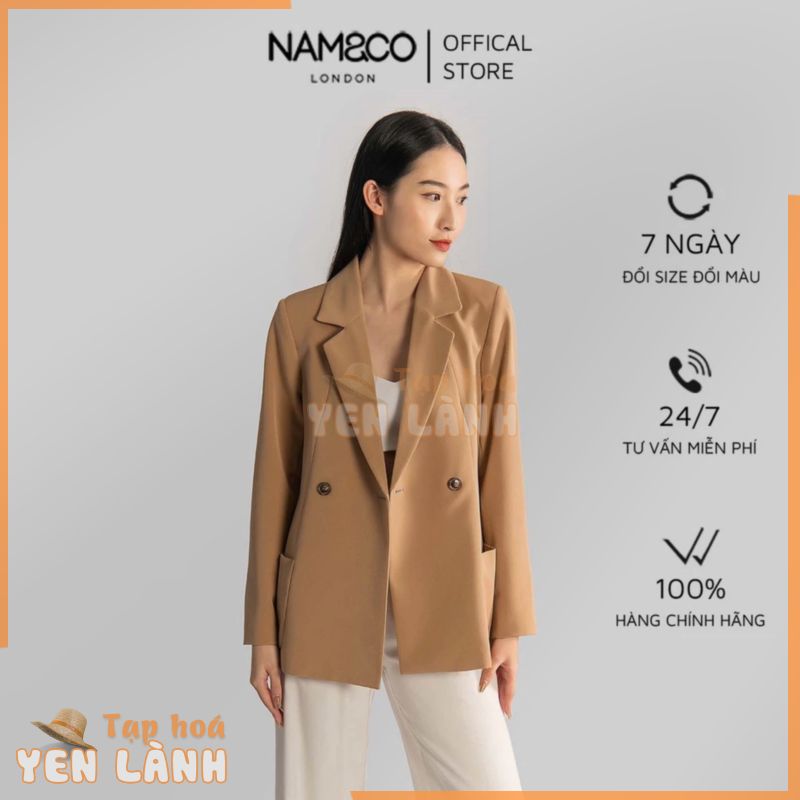 Áo khoác blazer dài tay nữ Namandco 2 lớp túi ốp 2 bên dáng suông thanh lịch S M L trắng, đen, xanh, nâu NJ0149