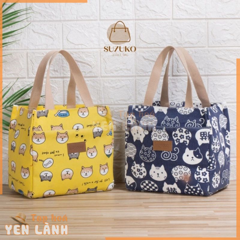 Túi đựng cơm hộp giữ nhiệt nóng lạnh Nhật Bản cute vải canvas dày dặn cao cấp mang cơm trưa thức ăn đi làm SUZUKO TV06