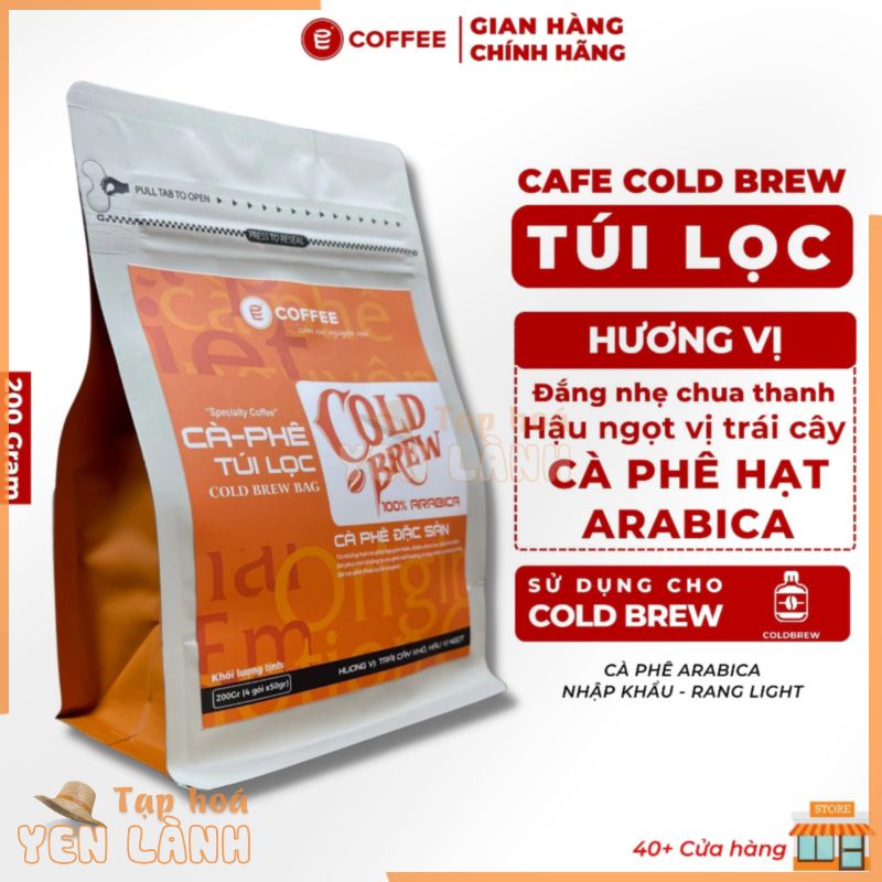 Cà phê Cold Brew túi lọc Arabica nhập khẩu vị đắng nhẹ chua thanh hương trái cây hậu ngọt E-Coffee