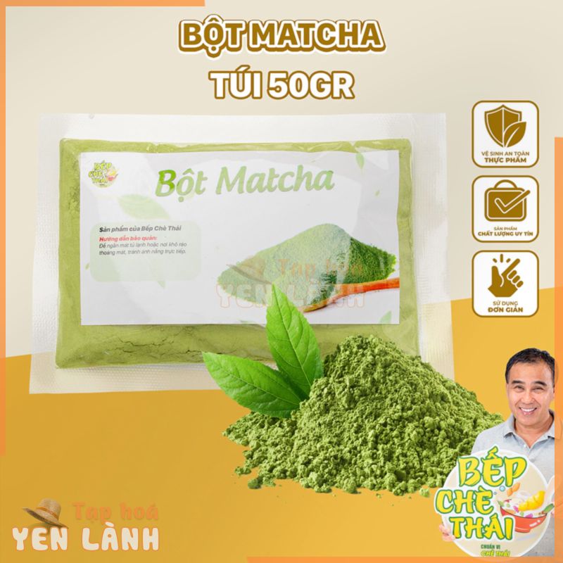 Bột matcha bột trà xanh nguyên chất – nguyên liệu làm bánh, đắp mặt, pha đồ uống – túi 50gr – Bếp Chè Thái