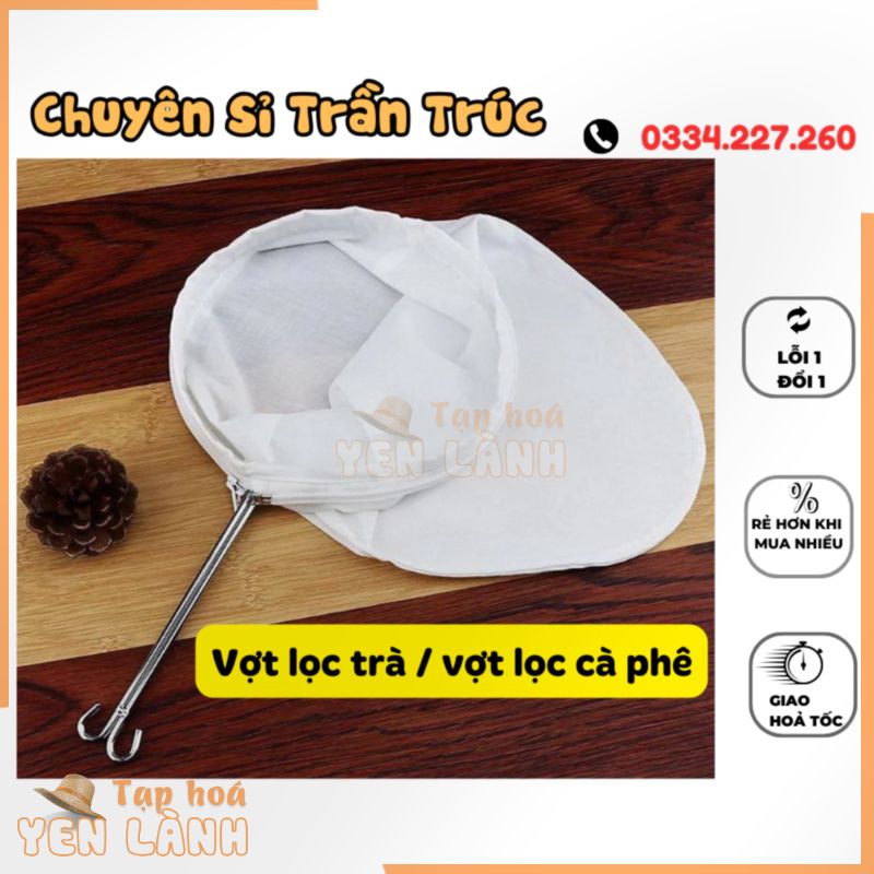 Vợt Lọc Trà 20cm bằng vải Quai Inox, Túi lọc sữa hạt, đậu hũ, lọc trà cà phê, lọc đa năng, vợt lọc cà phê