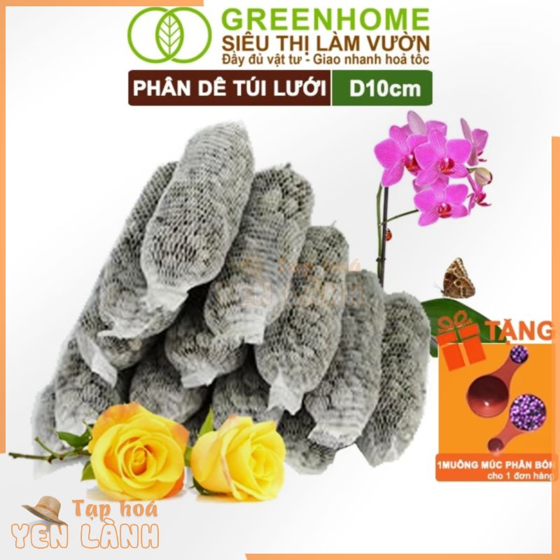 Phân Dê Trồng Lan Greenhome, Túi Lưới Dài 10cm, Đã Qua Xử Lý, Không Mùi, Kích Rễ Phong Lan, Hoa Đậm