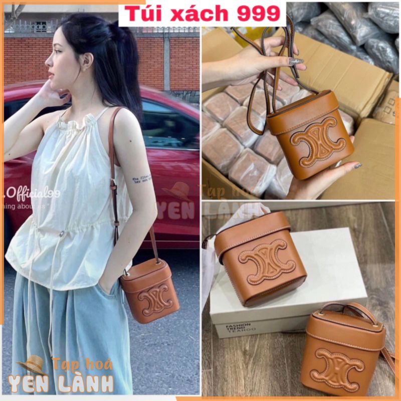 Túi hộp vuông nữ Ce.line đeo chéo đeo vai size 14cm túi cốp mini màu nâu tây đi tiệc đi chơi phong cách Hàn Quốc