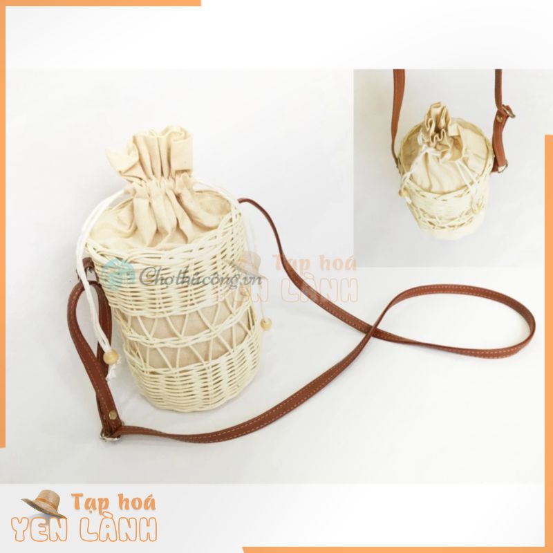 Túi mây đan handmade dáng tròn, giỏ mây tre đan tự nhiên – Túi xách handmade dùng làm giỏ xách nữ thời trang