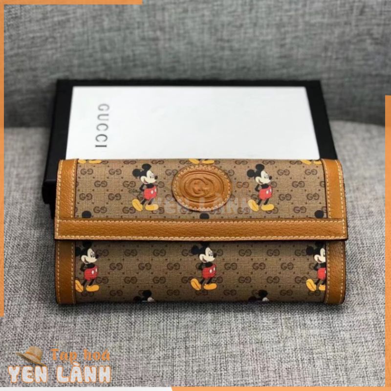 Sẵn sàng giao hàng 100% nguyên bản Ví dài Gucci Mickey da mới đựng thẻ tín dụng / túi xách / ví 602530 Có hộp