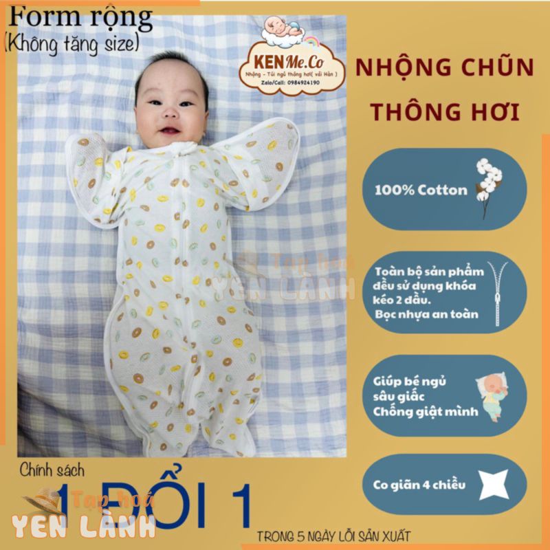 (Hàng mới) Nhộng Chũn Thông Hơi Mở Tay Mesh Lưới – Túi Ngủ Cotton/Bambo Cho Bé, An Toàn – Form to không tăng size