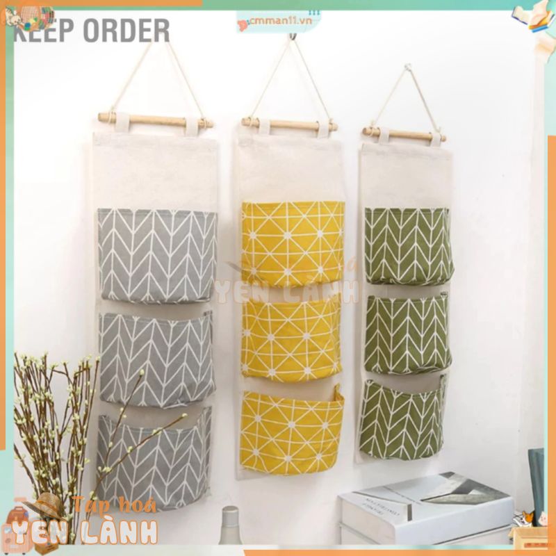 Keep order 3 Túi Vải Lanh Cotton Treo Tường Bảo Quản Cửa Phòng Ngủ Nhà Tổ Chức Văn cmman11.vn