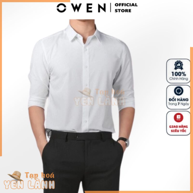 Áo Sơ Mi Trắng Nam Tay Dài Owen Vải Nano Cao Cập Mềm Mát Chống Nhăn Somi Công Sở Dáng Slim Fit Tà Lượn Không Túi Ngực