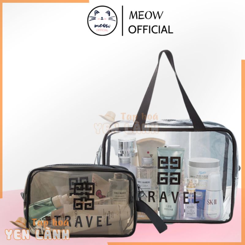 Túi đựng mỹ phẩm Travel ,nhựa PVC dày cao cấp chống nước, trong suốt có quai xách, thời trang tiện dụng