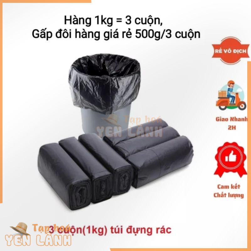 1 KG (3 cuộn) Túi nilong đựng rác (bao rác) sinh học tự phân hủy bảo vệ môi trường không quai, dẻo dai, không mùi