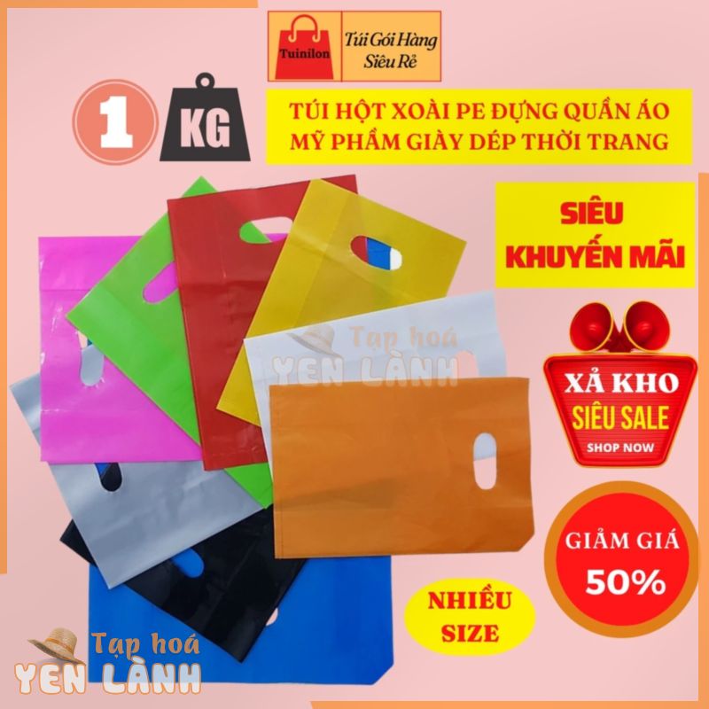 [RẺ VÔ ĐỊCH] 1Kg Túi Đóng Gói Hàng Ni Lông Hạt Xoài PE Tuinilon Quai Đục Lỗ Đựng Giày Dép Mỹ Phẩm Quần Áo Thời Trang