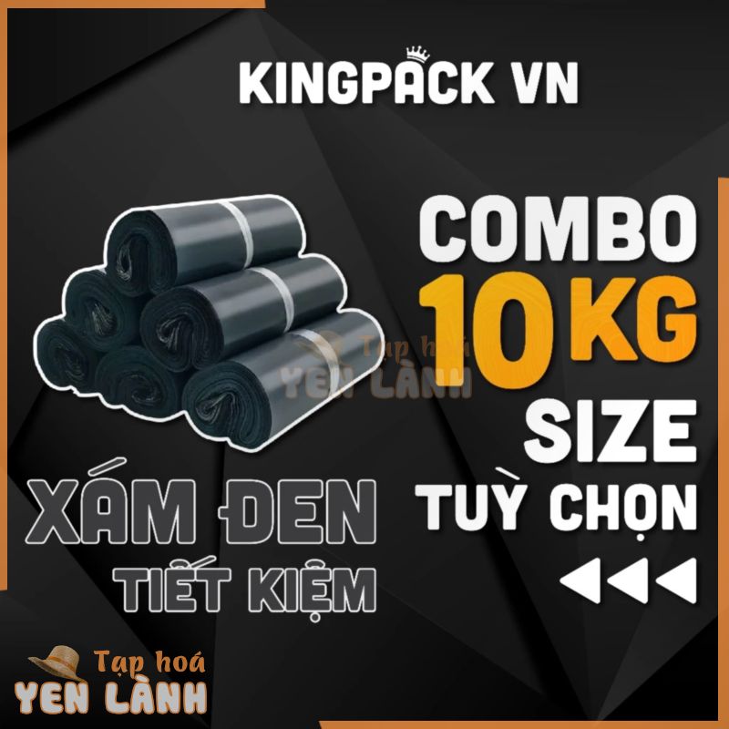 [ 10KG] Túi Niêm Phong Xám Đen KINGPACK Dẻo Dai, Keo Tốt