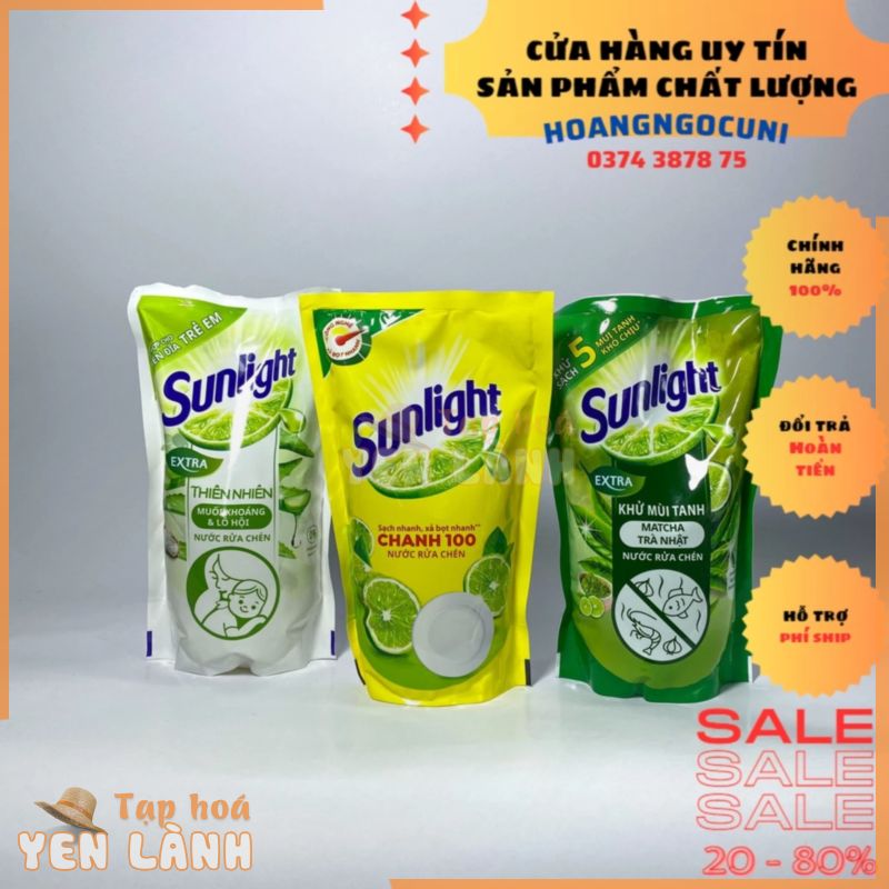 Sunlight nước rửa chén túi 750g các loại chanh thiên nhiên và trà xanh