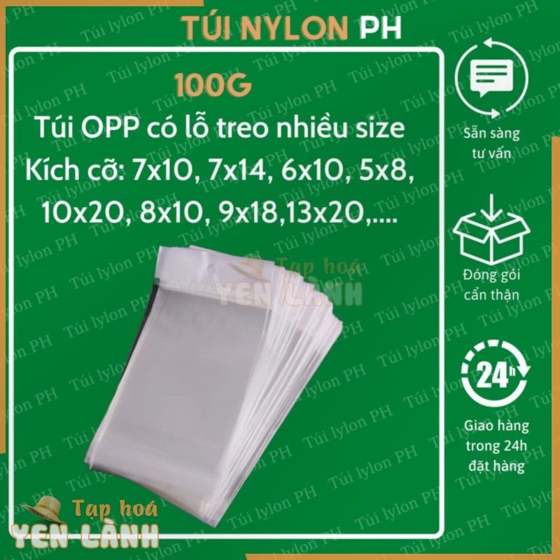 100gram Túi OPP có lỗ treo màng ngọc, túi bóng kính có lỗ treo- có làm theo size khách order