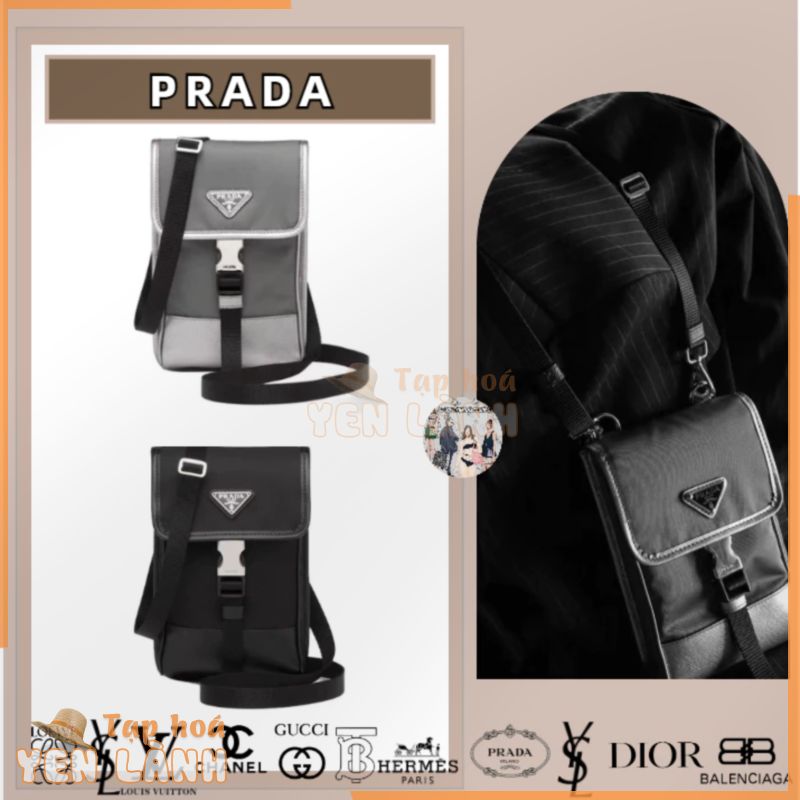 Prada/Tái-Nylon Series/túi đựng điện thoại nam/túi đeo vai/nhập khẩu từ Châu Âu