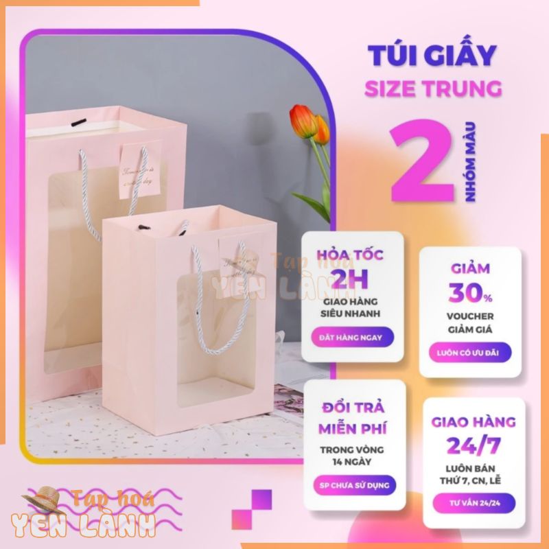 [Giá Rẻ] Tuí Giấy Một Mặt Nhỏ, Túi Quà Tặng dùng để đựng quà, đựng hoa kích thước 25x18x13 cm