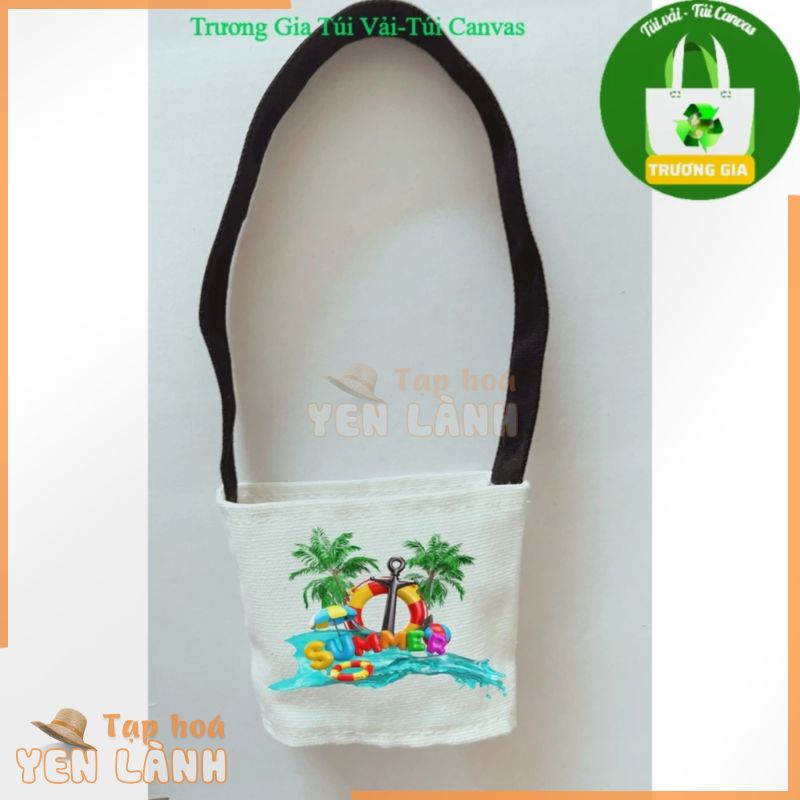 Quai Đen Túi vải Canvas màu trắng treo ly cốc kích thước 13×8.5x11cm in hình Summer Trương Gia Túi Vải – Túi Canvas