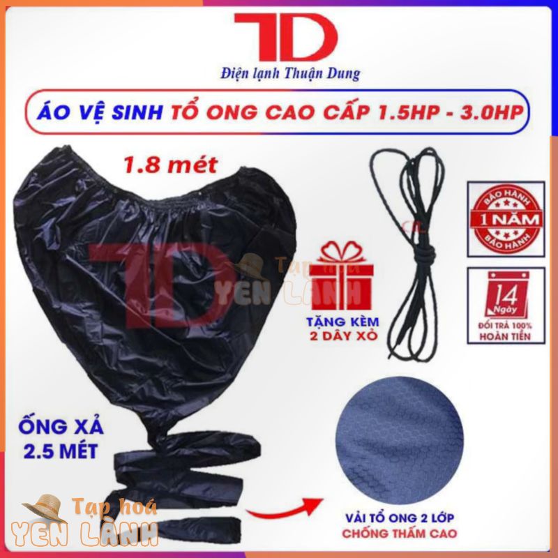 Túi vệ sinh máy lạnh, đuôi 2.5 mét, miệng 1.8 mét, áo bạt trùm rửa điều hòa, dụng cụ vệ sinh máy lạnh, tặng kèm dây Điện