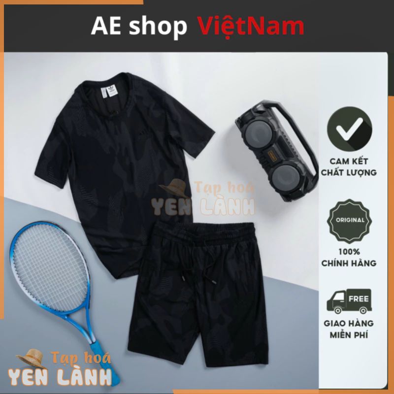 Bộ mặc nhà adidas nam chất thun lạnh thể thao Ae Shop MK781, Set thể thao logo thêu hoạ tiết camo dây rút túi khoá