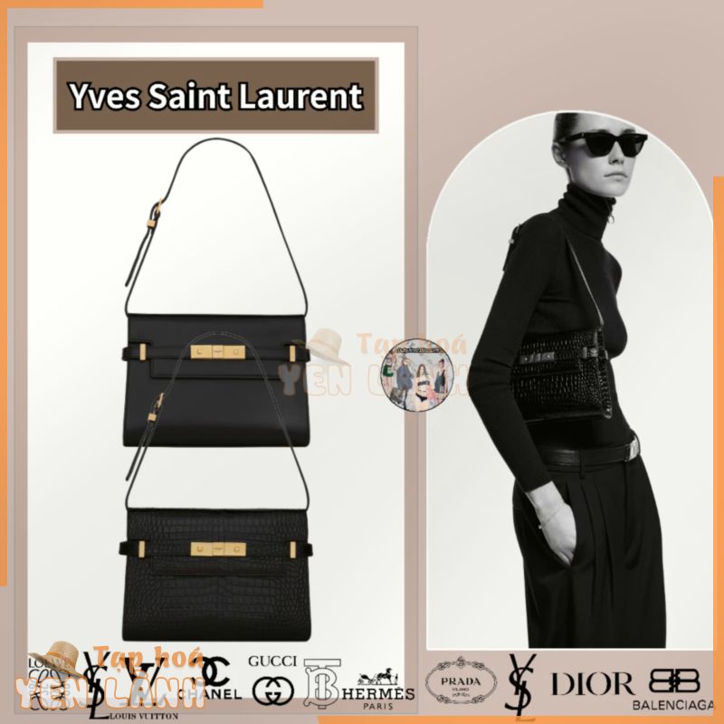 YSL Túi đeo vai da sáng bóng dập vân cá sấu Saint Laurent/MANHATTAN/Hàng chính hãng 100%