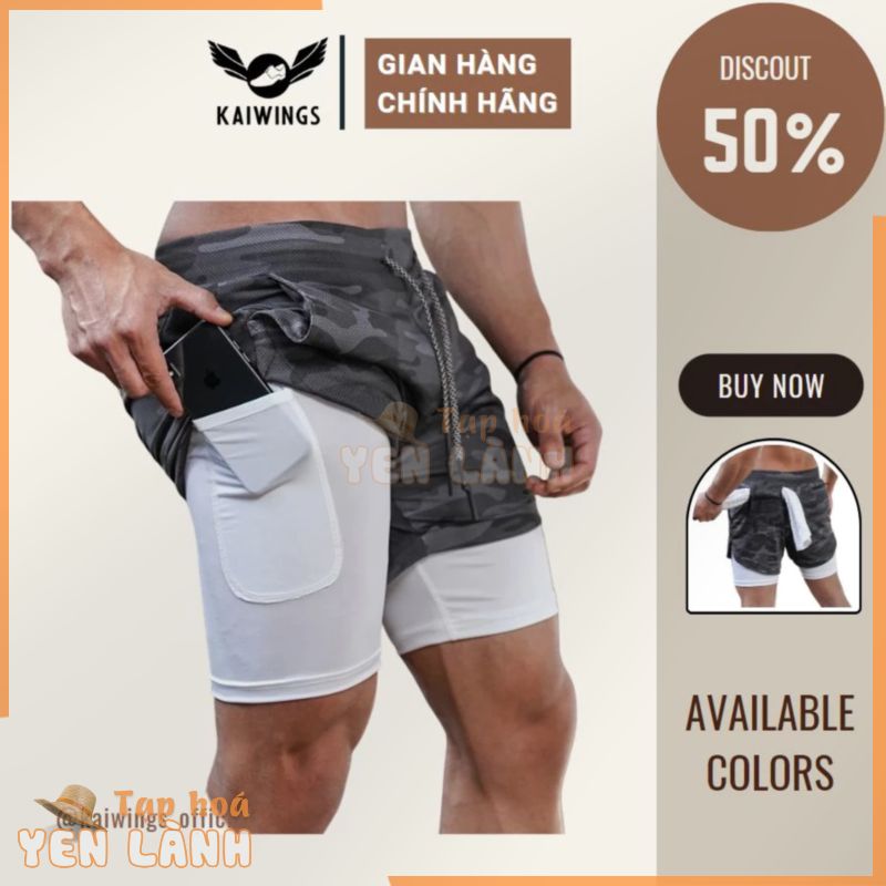 Quần short nam thể thao 2 lớp tập gym 4 túi KAIWINGS Quần đùi nam chạy bộ, boxing, tennis, bóng rổ, đạp xe đạp KP042