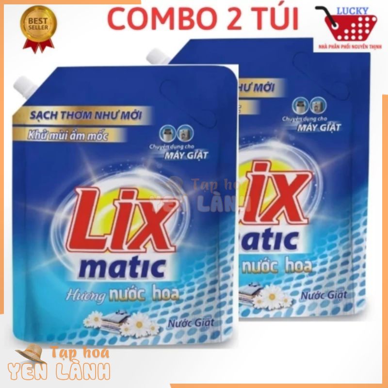 Combo 2 túi Nước giặt Lix Matic hương nước hoa (3.5kg x 2túi )tẩy sạch mọi vết bẩn cứng đầu, máy giặt cửa trước –