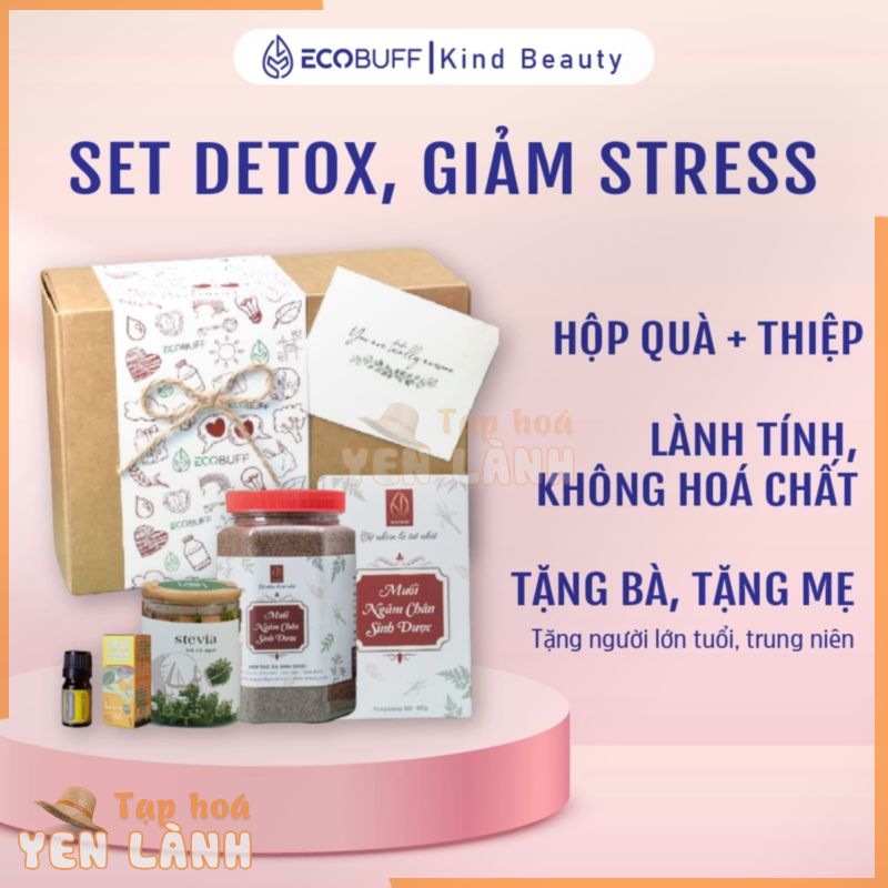 Quà tặng ba mẹ Ecobuff – Set Detox, Thảnh Thơi, Thư Thả gồm Muối ngâm chân thảo dược, Túi chườm, Dầu xoa bóp, Trà