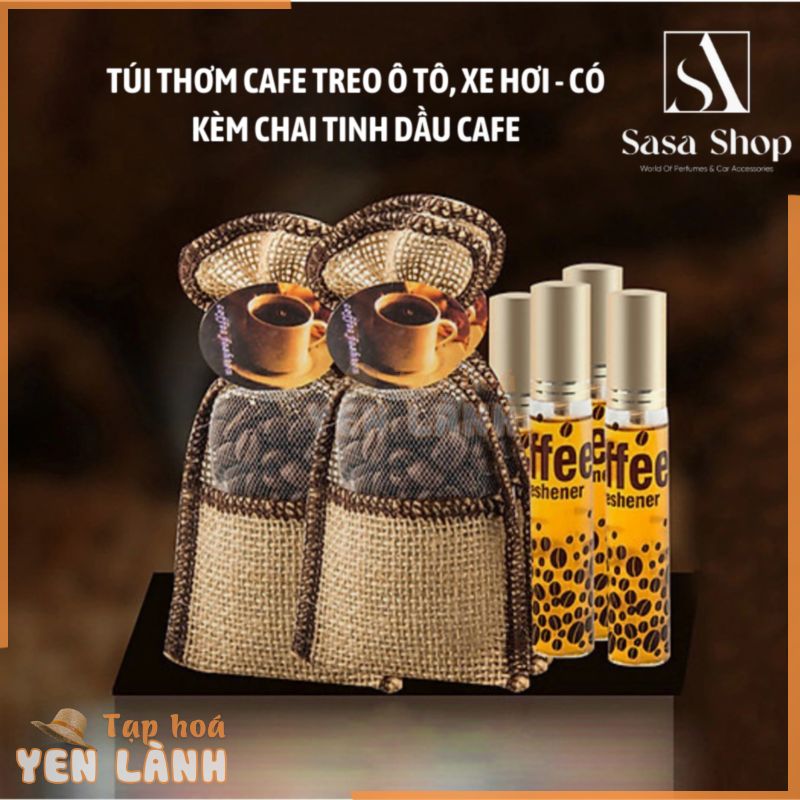 Túi Thơm Cafe Treo Ô Tô, Xe Hơi – Có Kèm Chai Tinh Dầu Cafe