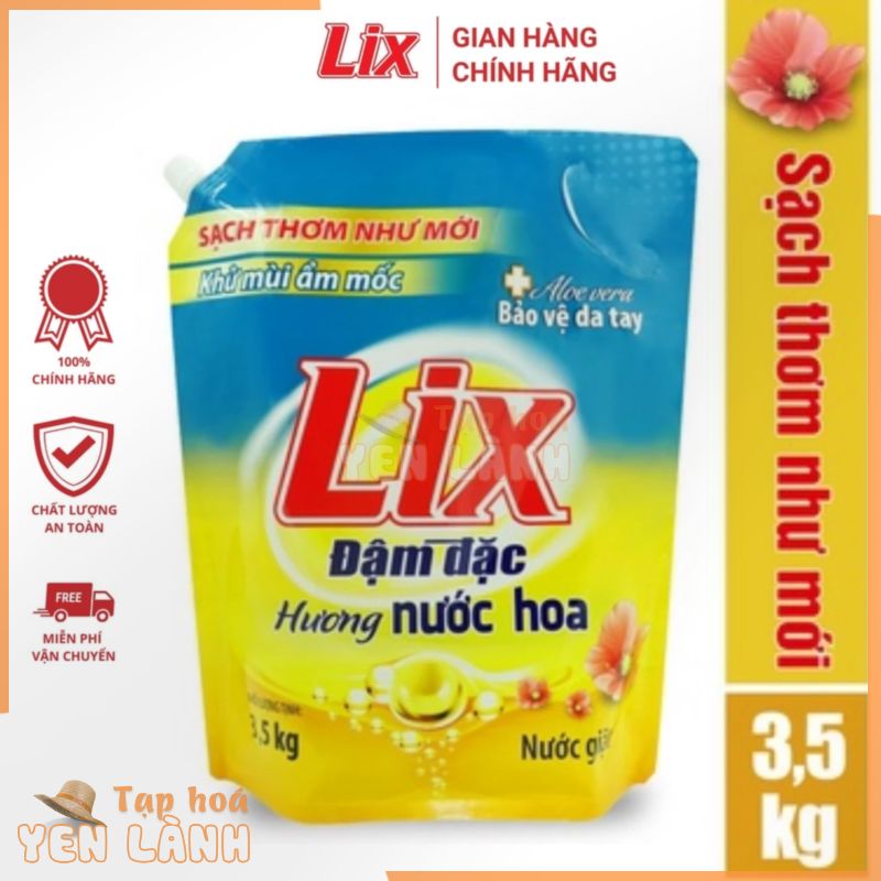 Nước giặt Lix đậm đặc hương nước hoa túi 3.5Kg sạch thơm như mới khử mùi nấm mốc NGH07 nước giặt bảo vệ da tay