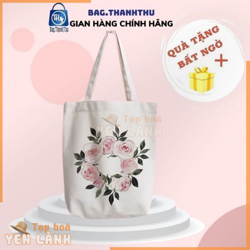 Túi tote đeo chéo đeo vai vải canvas Bag.Thanhthu giá rẻ đi học đi chơi có ngăn khoá bên trong 554