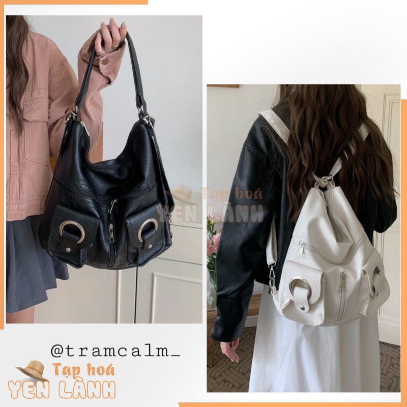 [ Ảnh thật- Hàng sẵn] Túi xách da đeo 2 kiểu ( tote/balo) tiện lợi trendy -tramcalm