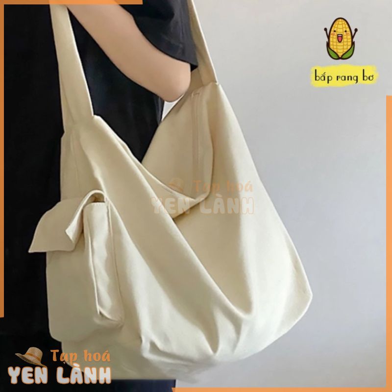 Túi đeo chéo Tote Vải canvas trơn trống túi hộp nam nữ unisex Đi Học đi chơi Đựng Sách A4, laptop 14inch Baprangbo2312