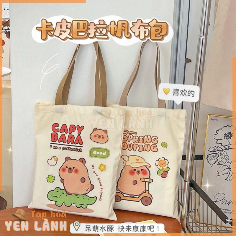 Túi Tote hình Capybara cực xinh tiện lợi có thể mang đi chơi làm túi đi học hoạ tiết xinh xắn