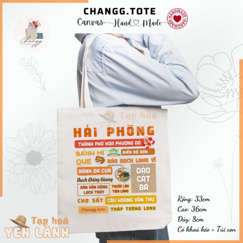 Túi tote canvas có đáy CHANGG.TOTE ulzzang 33x36x8cm – BST 64 Tỉnh Việt Nam-Hải Phòng