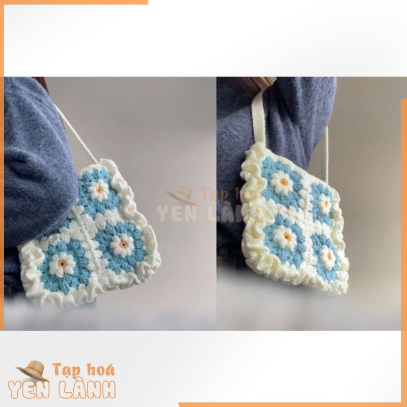 Túi tote hoạ tiết hoa daisy móc thủ công nữ tính siêu xinh-Handmade Crochet Bag Hot Instagram(sẵn 1 c)