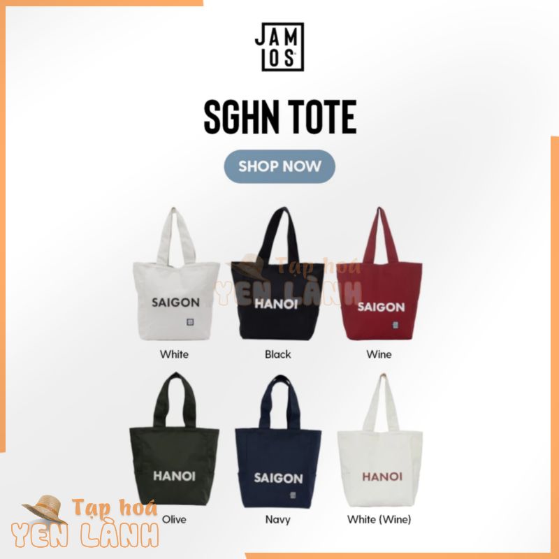 Jamlos SGHN Tote – Túi tote thời trang vải canvas in chữ 2 mặt Saigon Hanoi đi học đi chơi