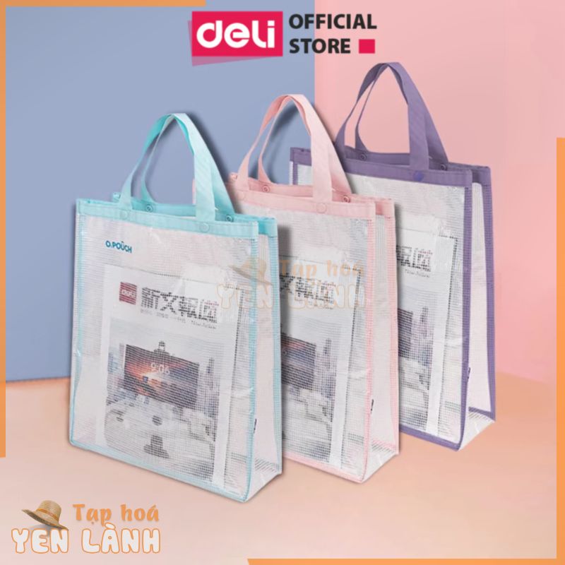 Túi Tote Lưới Nhựa Trong Suốt Màu Pastel Deli – Sức Chứa Lớn Chống Nước, Chống Bụi Túi Học Thêm Đựng Tài Liệu Học Sinh