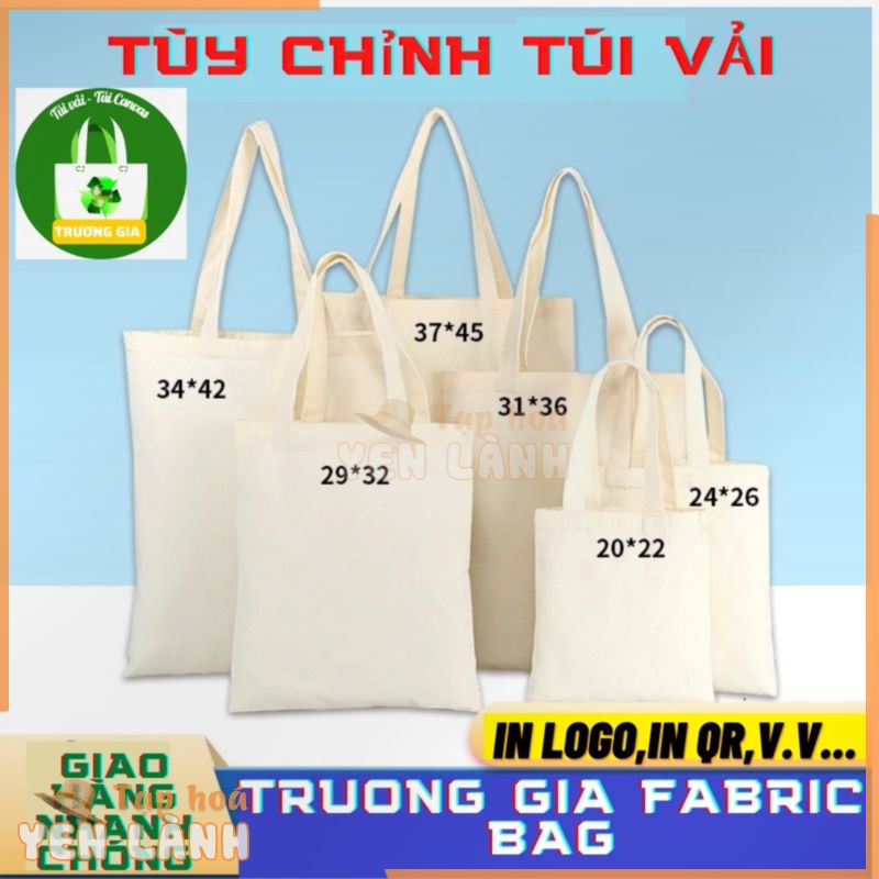 Túi vải Tote Canvas Màu Đen Trắng Và Be kích thước lựa chọn